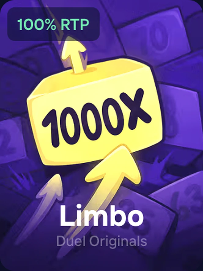 Duel Limbo — the Duel Originals tile showing a 1000x multiplier and a 100% RTP badge