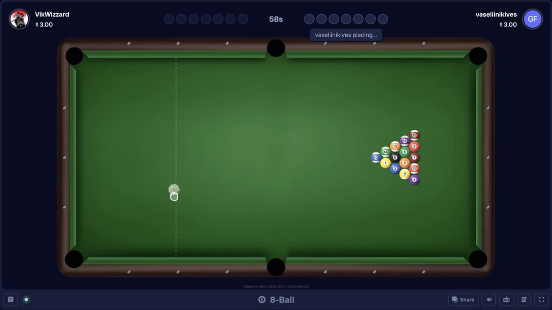 Duel Arena 8 Ball, VikWizzard vs vaseliinikives 3 dollarin panoksilla: pallokolmio ennen aloituslyöntiä