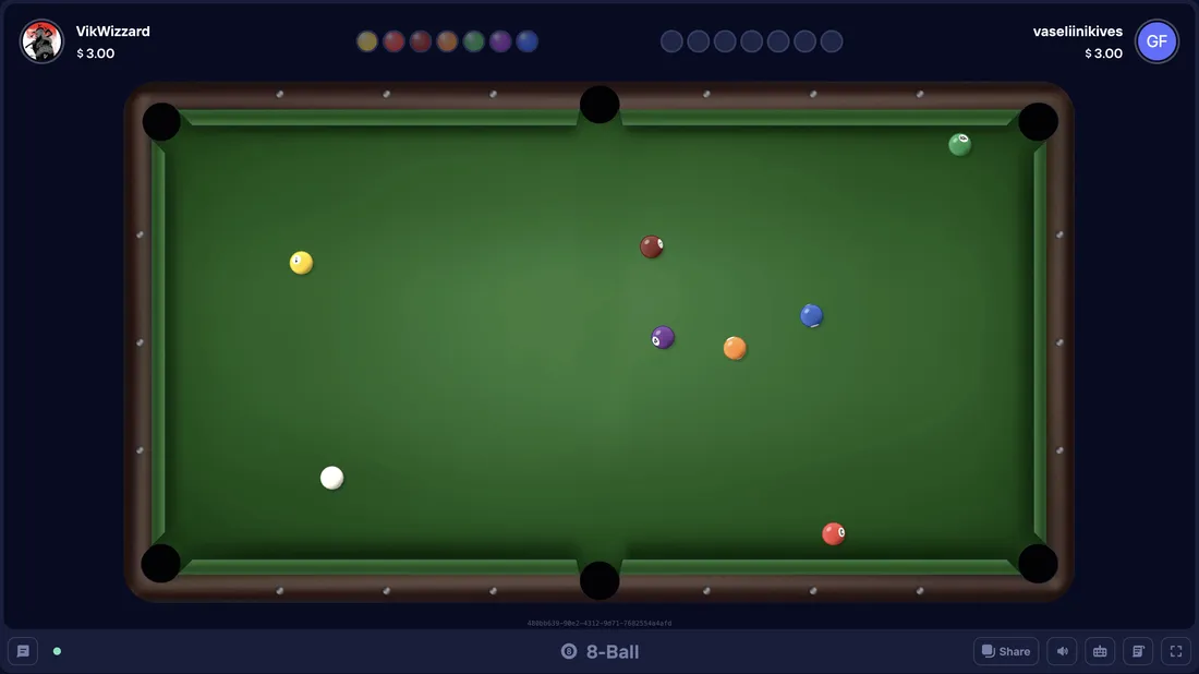Duel Arena 8 Ball kesken pelin, VikWizzard vs vaseliinikives: pöytä tyhjenee vastustajan pussittaessa ryhmäänsä